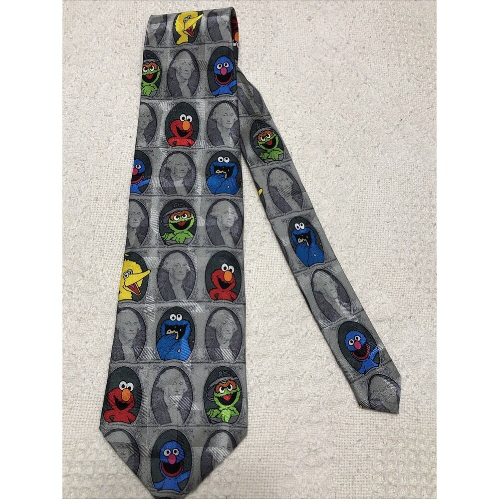 Vintage CTW Sesame Street Men’s Tie Handmade 100% Silk  Elmo, Cookie Monster